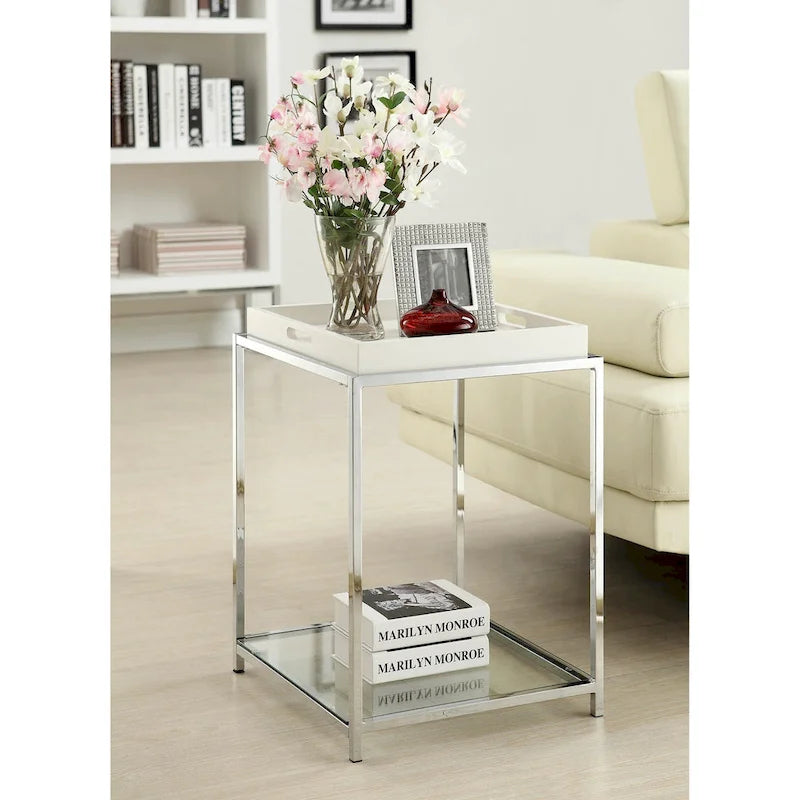 Noir / Blanc / Bambou / Gris / Écume de mer – Table d'appoint à 2 étagères avec plateau amovible