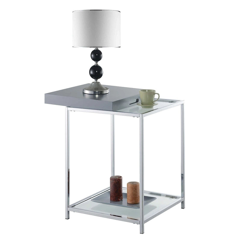 Noir / Blanc / Bambou / Gris / Écume de mer – Table d'appoint à 2 étagères avec plateau amovible