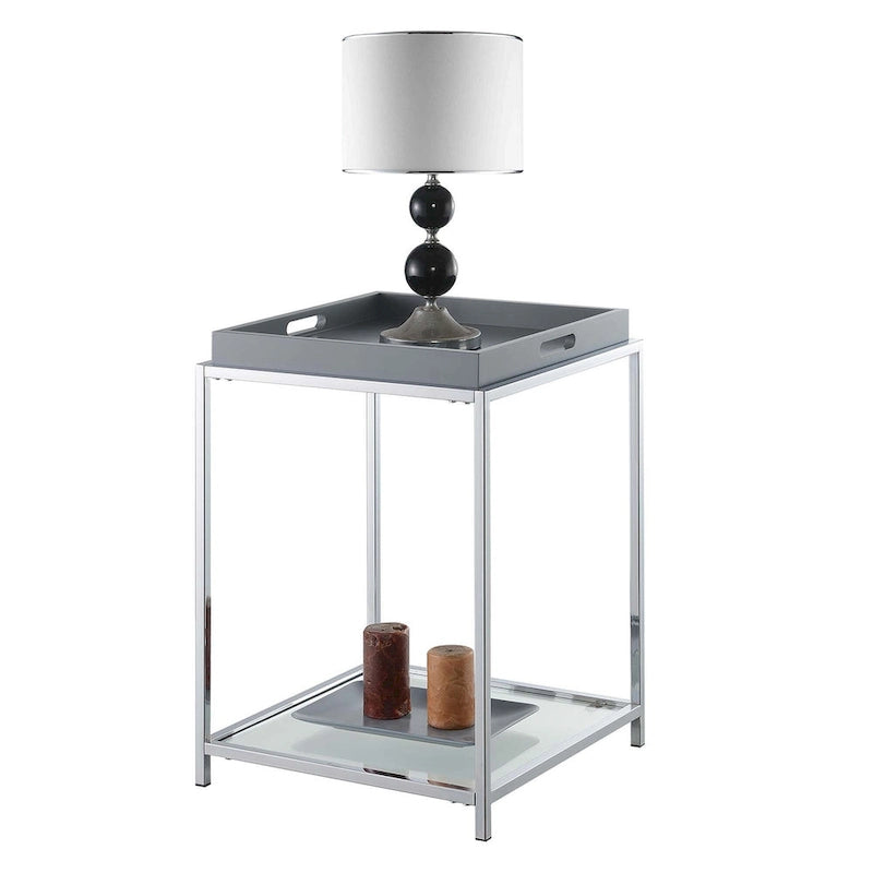 Noir / Blanc / Bambou / Gris / Écume de mer – Table d'appoint à 2 étagères avec plateau amovible