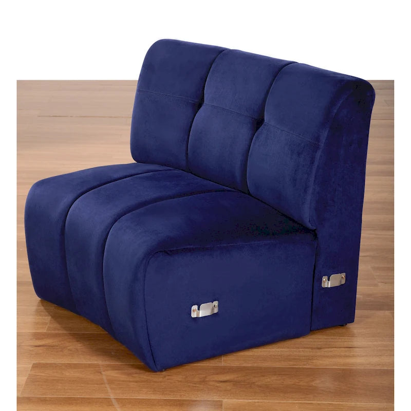 Canapé incurvé en velours crème / bleu / gris, modulable sans pieds, 3 places