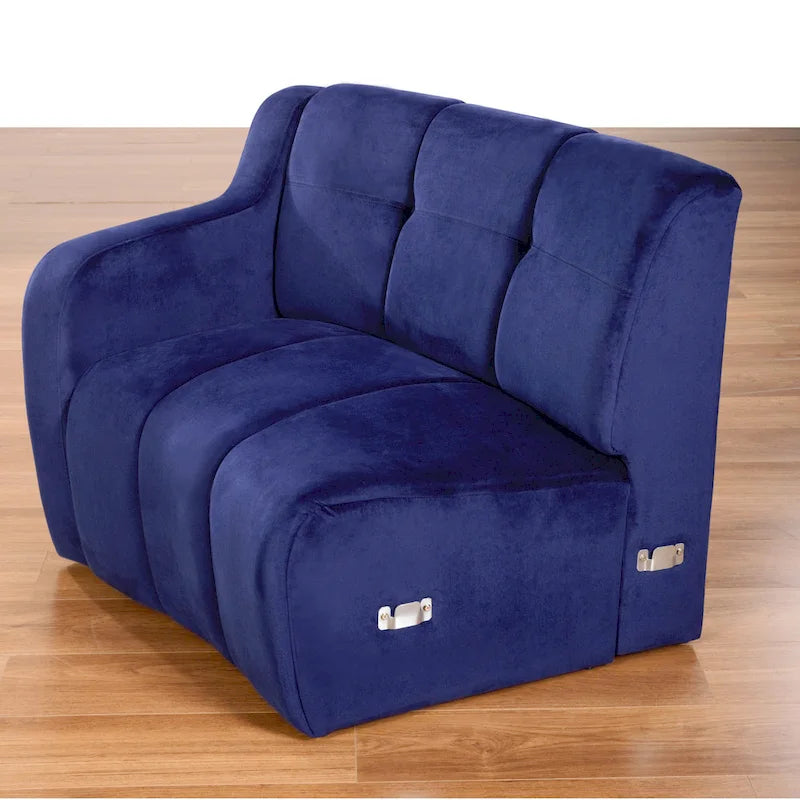 Canapé incurvé en velours crème / bleu / gris, modulable sans pieds, 3 places