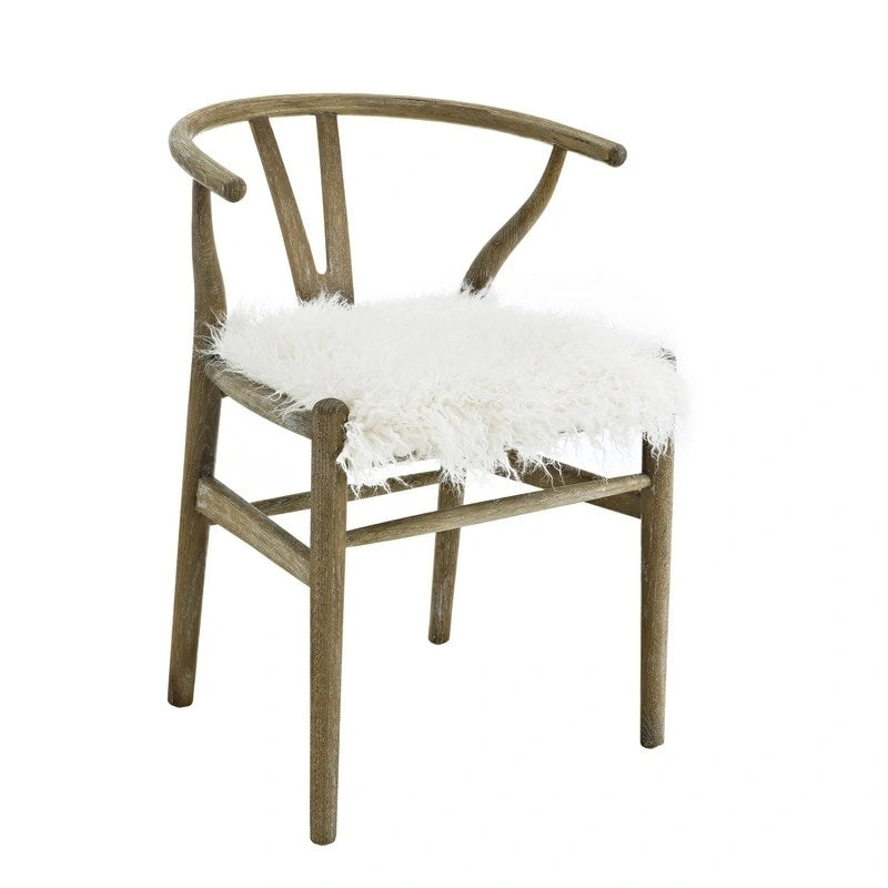 Fauteuil d'appoint incurvé crème, assise en fausse fourrure, 1 place