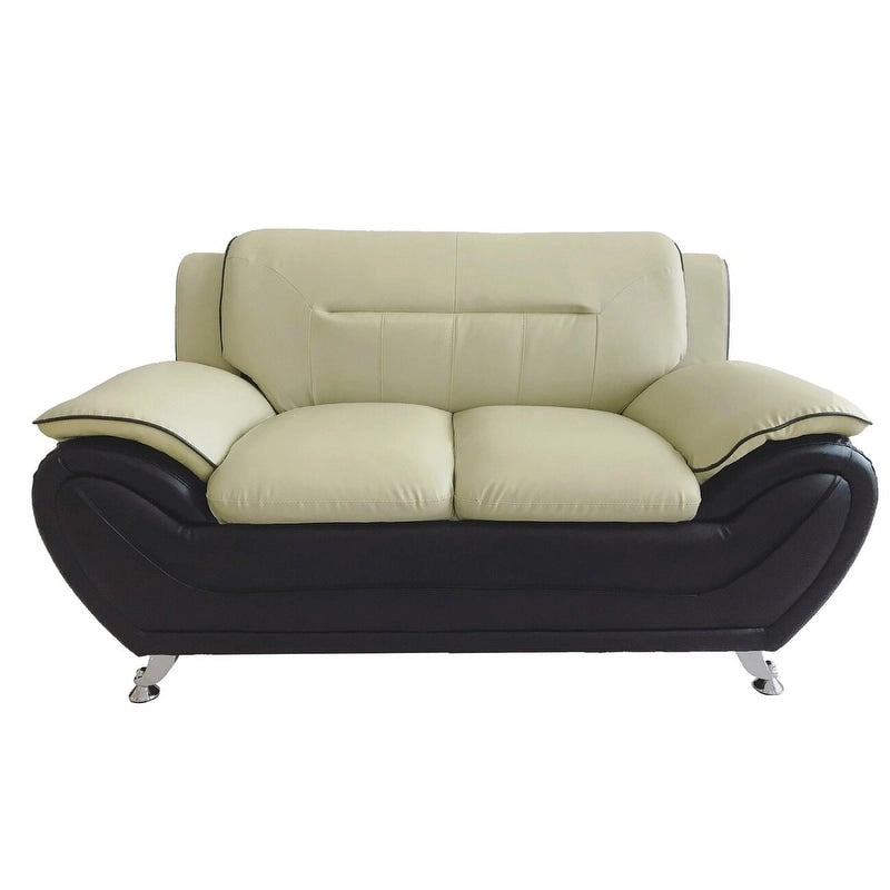 Causeuse en cuir reconstitué marron/noir, style moderne, 2 places