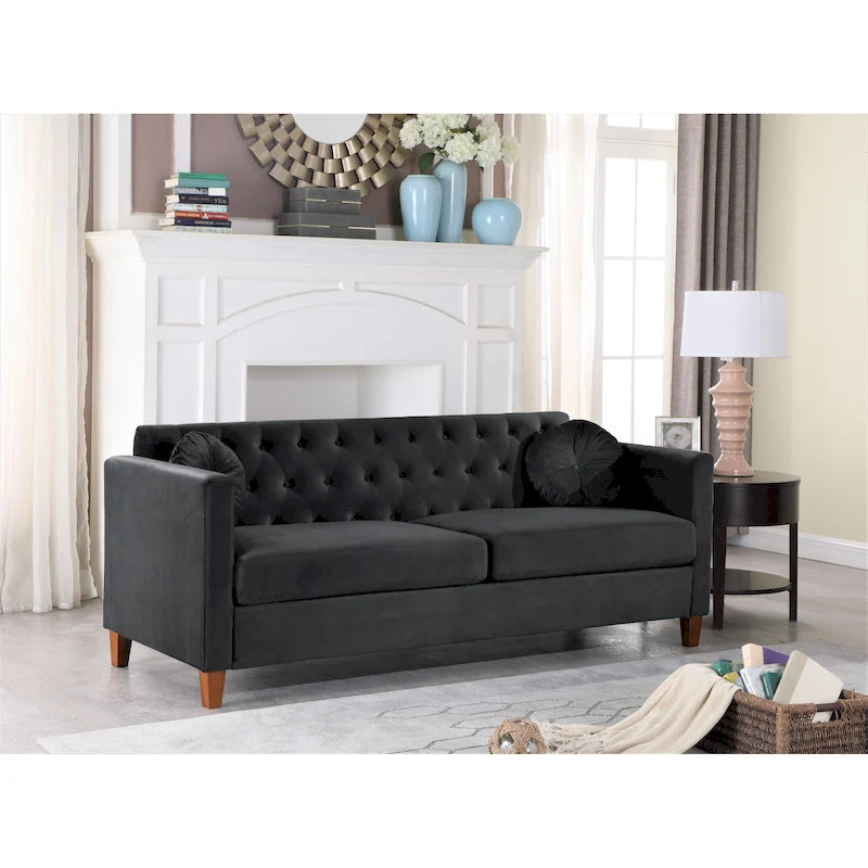 Canapé 3 places Chesterfield en velours froissé beige / bleu foncé / gris / vert / noir / rose