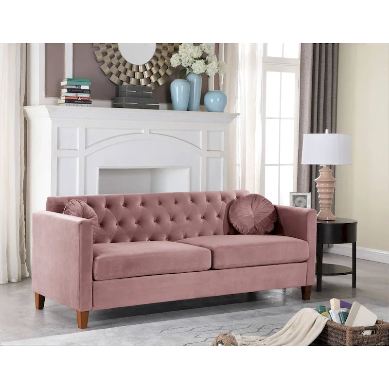 Canapé 3 places Chesterfield en velours froissé beige / bleu foncé / gris / vert / noir / rose