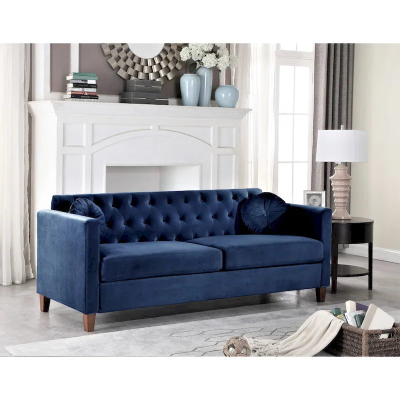 Canapé 3 places Chesterfield en velours froissé beige / bleu foncé / gris / vert / noir / rose