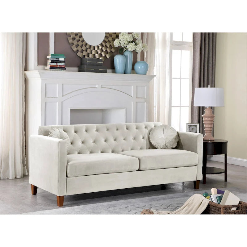 Canapé 3 places Chesterfield en velours froissé beige / bleu foncé / gris / vert / noir / rose