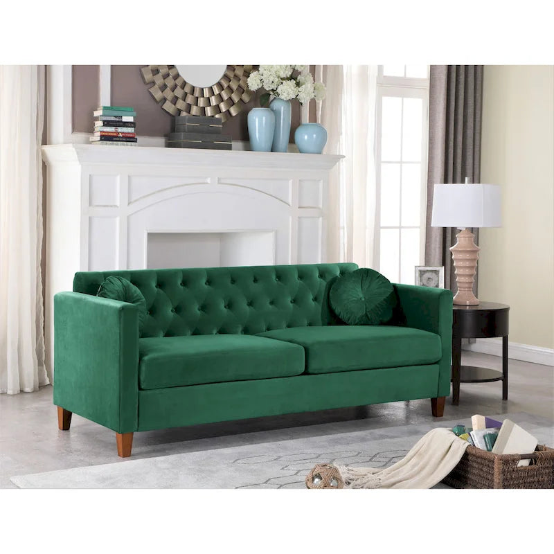 Canapé 3 places Chesterfield en velours froissé beige / bleu foncé / gris / vert / noir / rose