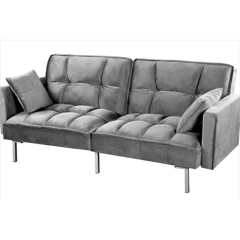 Canapé convertible futon en velours capitonné, 2 places, multicolore
