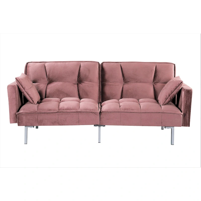 Canapé convertible futon en velours capitonné, 2 places, multicolore