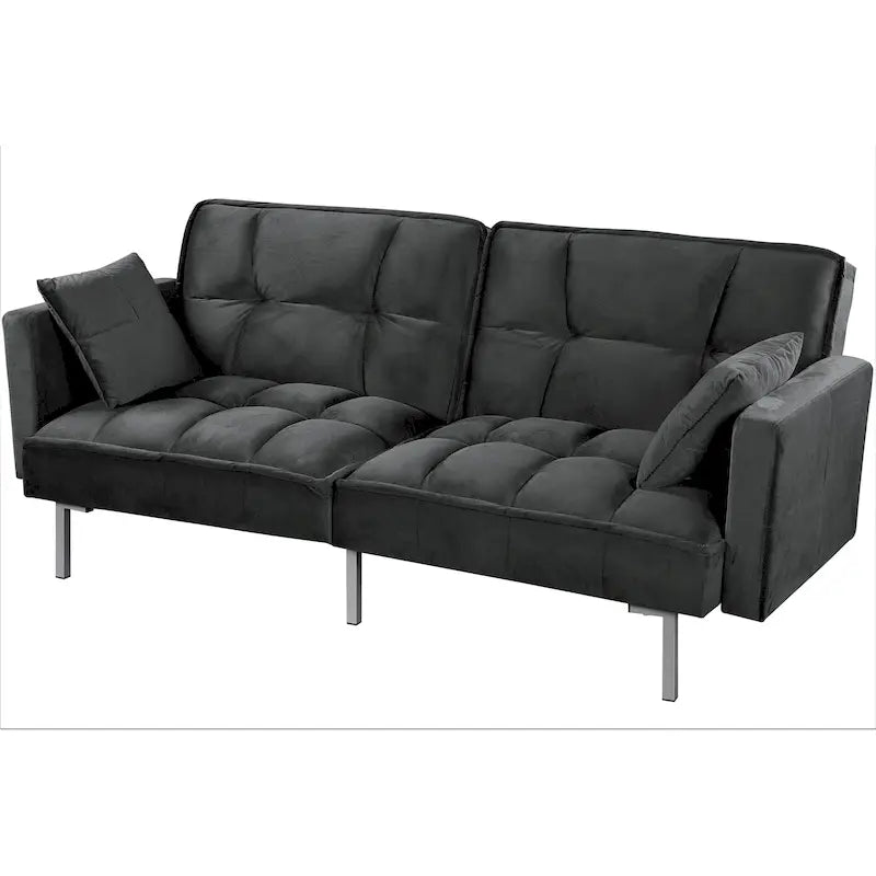 Canapé convertible futon en velours capitonné, 2 places, multicolore