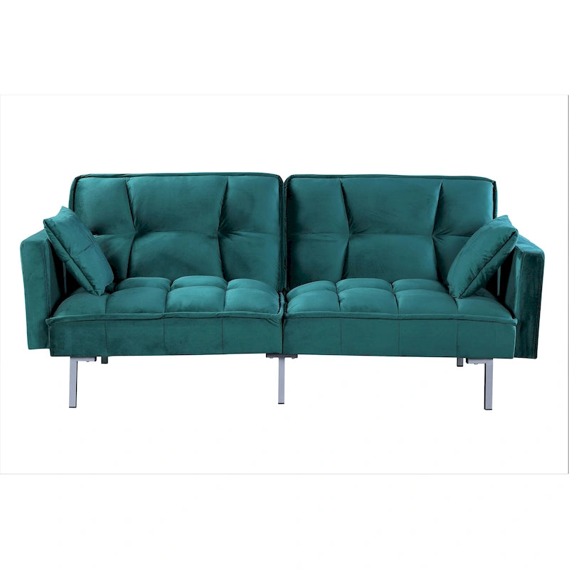 Canapé convertible futon en velours capitonné, 2 places, multicolore