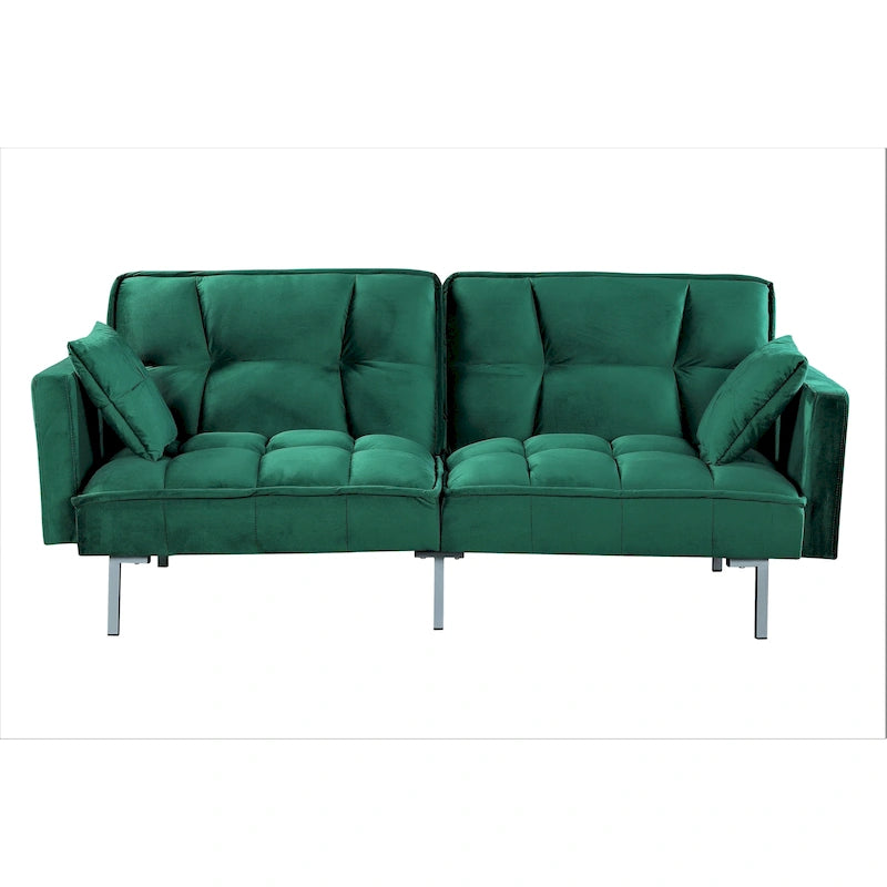 Canapé convertible futon en velours capitonné, 2 places, multicolore