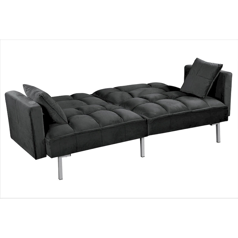 Canapé convertible futon en velours capitonné, 2 places, multicolore