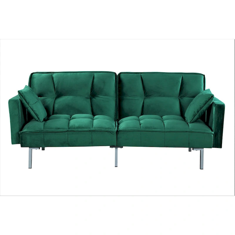 Canapé convertible futon en velours capitonné, 2 places, multicolore