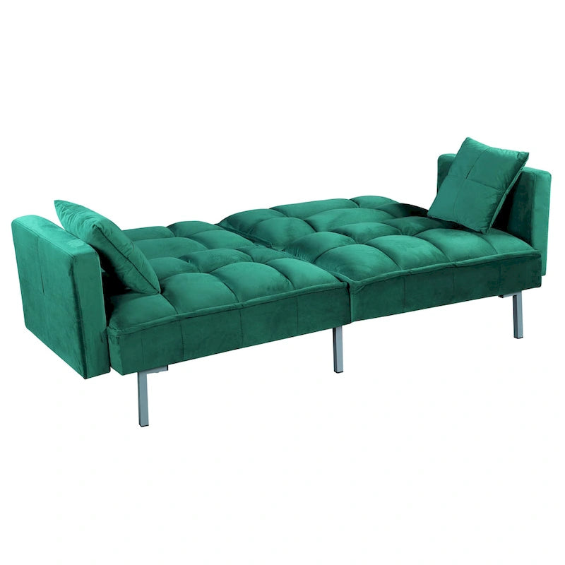 Canapé convertible futon en velours capitonné, 2 places, multicolore