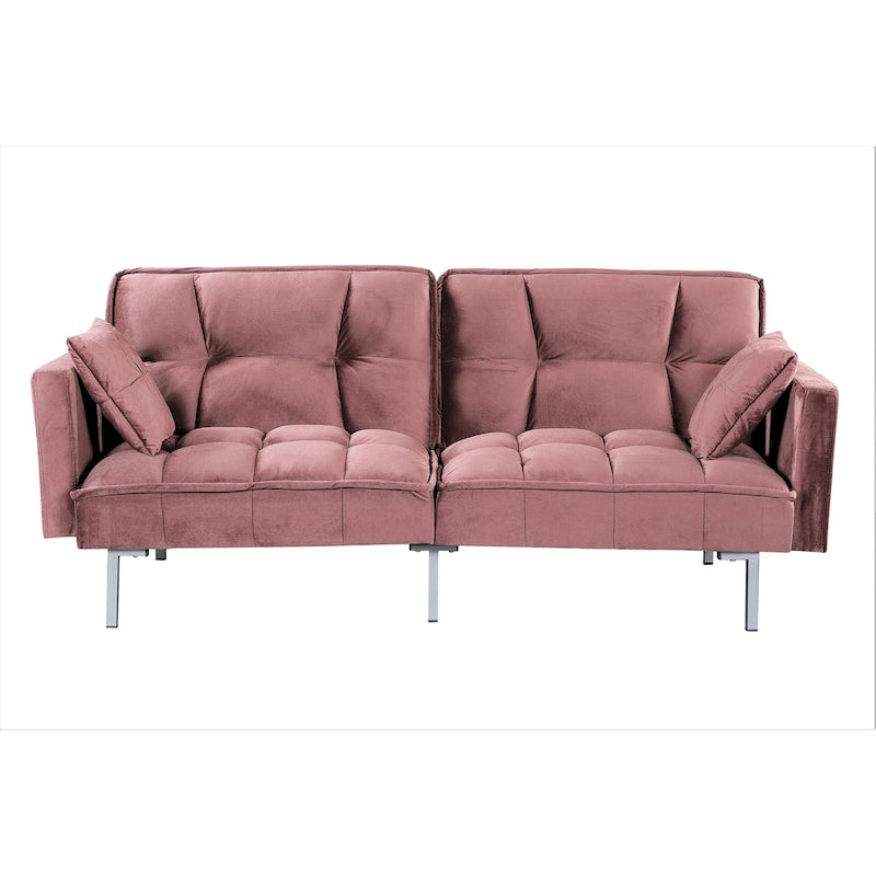 Canapé convertible futon en velours capitonné, 2 places, multicolore