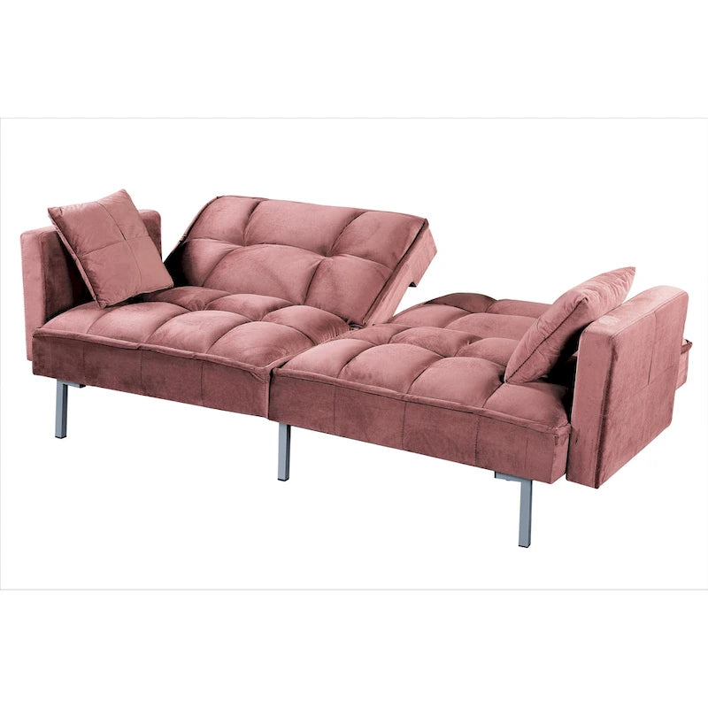 Canapé convertible futon en velours capitonné, 2 places, multicolore