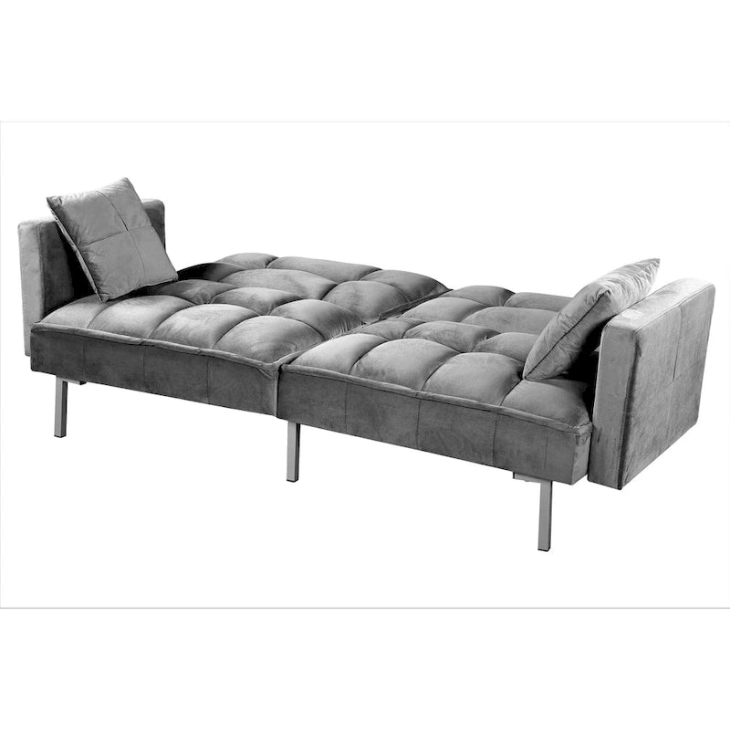 Canapé convertible futon en velours capitonné, 2 places, multicolore