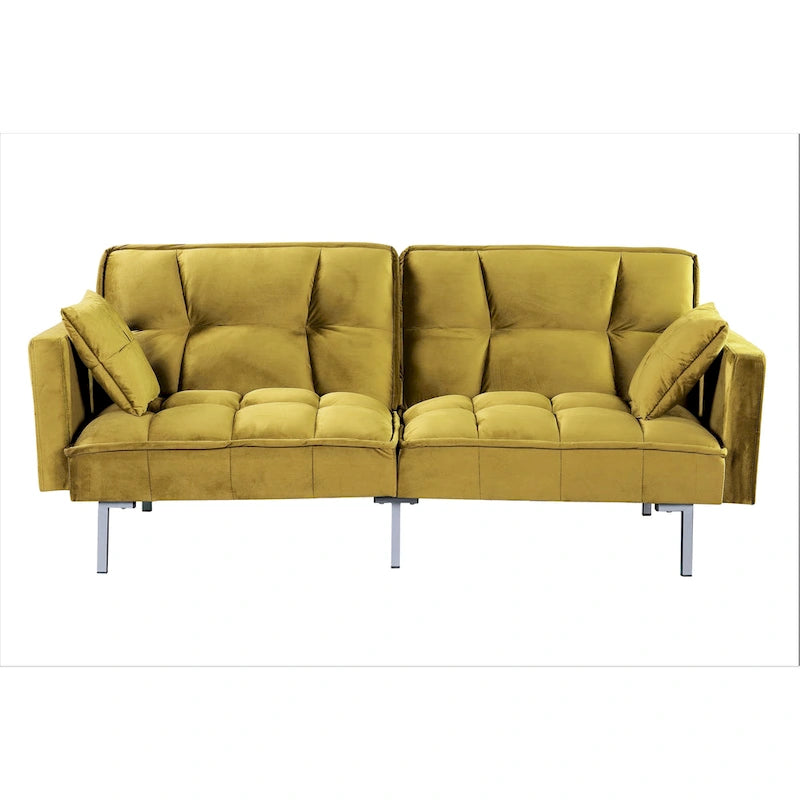 Canapé convertible futon en velours capitonné, 2 places, multicolore