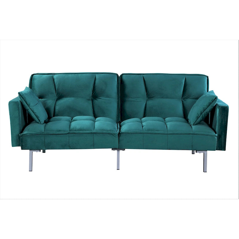 Canapé convertible futon en velours capitonné, 2 places, multicolore