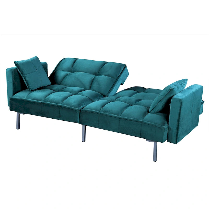 Canapé convertible futon en velours capitonné, 2 places, multicolore