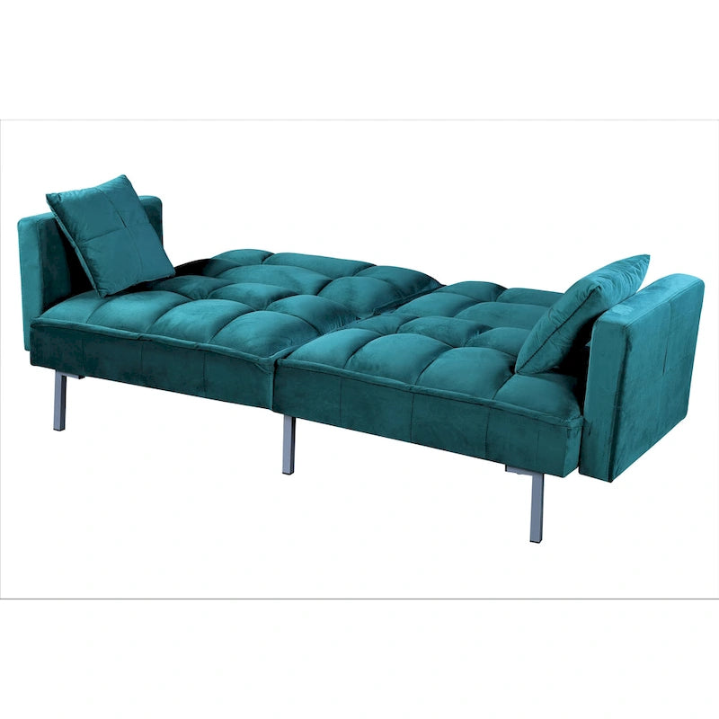 Canapé convertible futon en velours capitonné, 2 places, multicolore