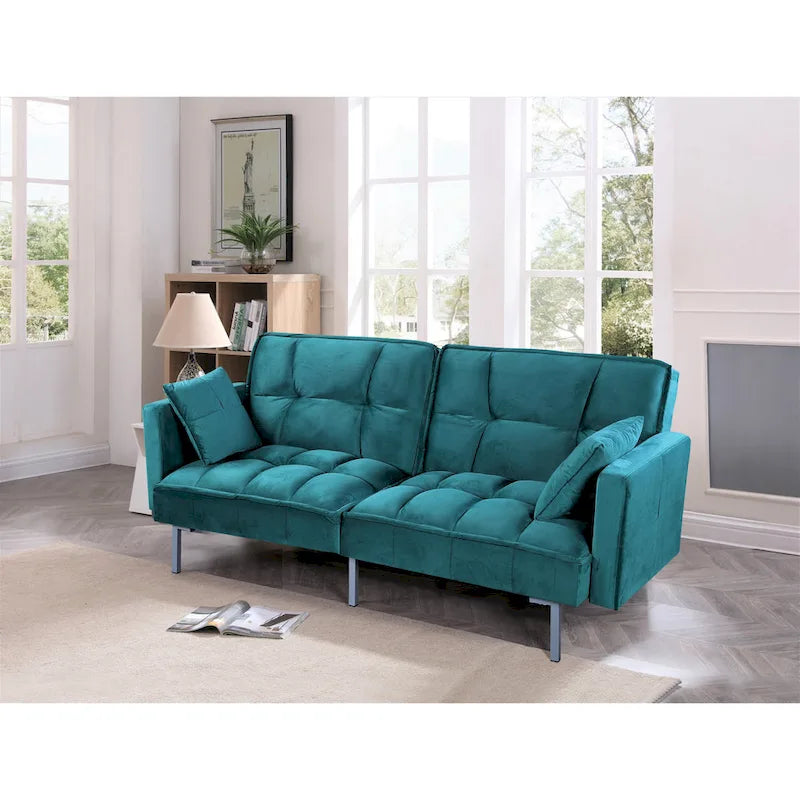 Canapé convertible futon en velours capitonné, 2 places, multicolore