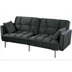 Canapé convertible futon en velours capitonné, 2 places, multicolore