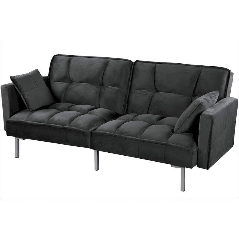 Canapé convertible futon en velours capitonné, 2 places, multicolore