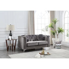 Causeuse capitonnée en velours 2 places – Gris / Bleu marine / Bordeaux / Noir / Rose / Vert / Ivoire