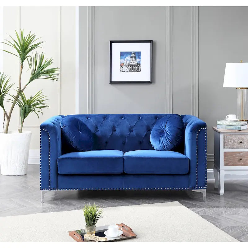 Causeuse capitonnée en velours 2 places – Gris / Bleu marine / Bordeaux / Noir / Rose / Vert / Ivoire