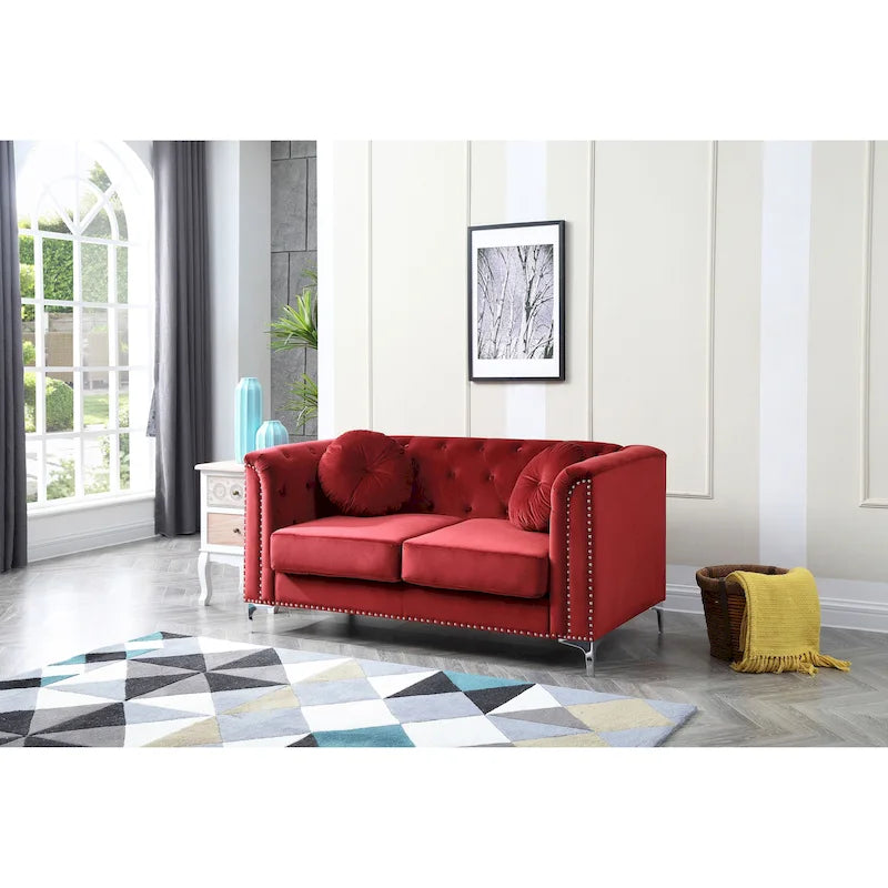 Causeuse capitonnée en velours 2 places – Gris / Bleu marine / Bordeaux / Noir / Rose / Vert / Ivoire
