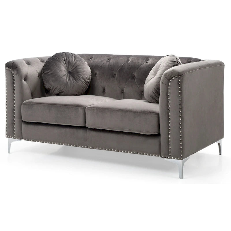 Causeuse capitonnée en velours 2 places – Gris / Bleu marine / Bordeaux / Noir / Rose / Vert / Ivoire