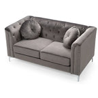 Causeuse capitonnée en velours 2 places – Gris / Bleu marine / Bordeaux / Noir / Rose / Vert / Ivoire