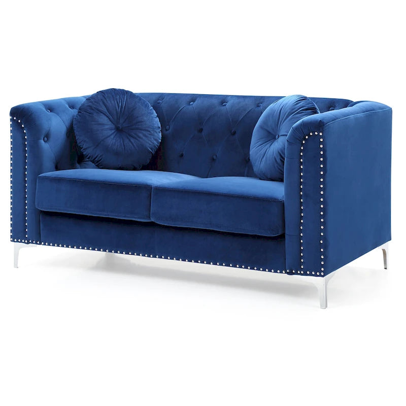 Causeuse capitonnée en velours 2 places – Gris / Bleu marine / Bordeaux / Noir / Rose / Vert / Ivoire