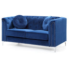Causeuse capitonnée en velours 2 places – Gris / Bleu marine / Bordeaux / Noir / Rose / Vert / Ivoire