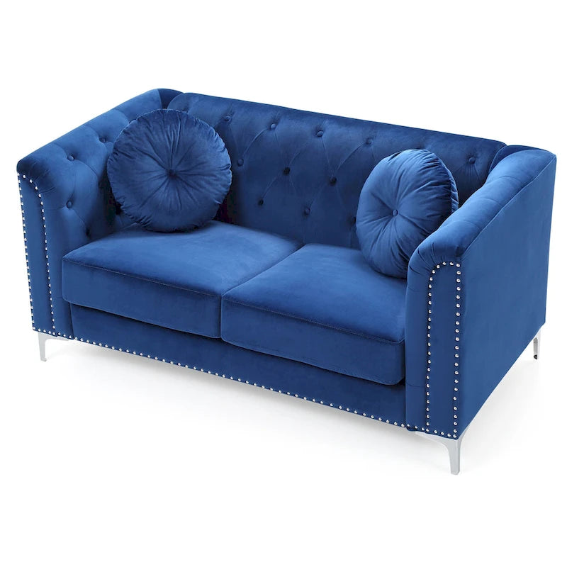 Causeuse capitonnée en velours 2 places – Gris / Bleu marine / Bordeaux / Noir / Rose / Vert / Ivoire
