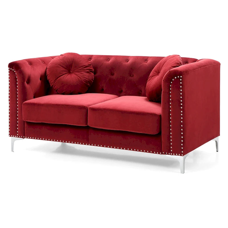 Causeuse capitonnée en velours 2 places – Gris / Bleu marine / Bordeaux / Noir / Rose / Vert / Ivoire