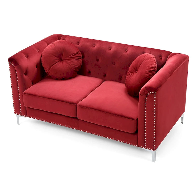 Causeuse capitonnée en velours 2 places – Gris / Bleu marine / Bordeaux / Noir / Rose / Vert / Ivoire