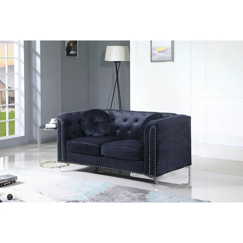 Causeuse capitonnée en velours 2 places – Gris / Bleu marine / Bordeaux / Noir / Rose / Vert / Ivoire