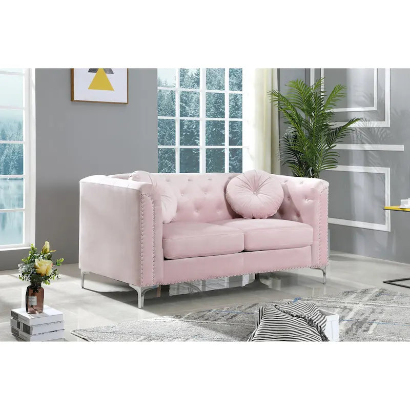 Causeuse capitonnée en velours 2 places – Gris / Bleu marine / Bordeaux / Noir / Rose / Vert / Ivoire