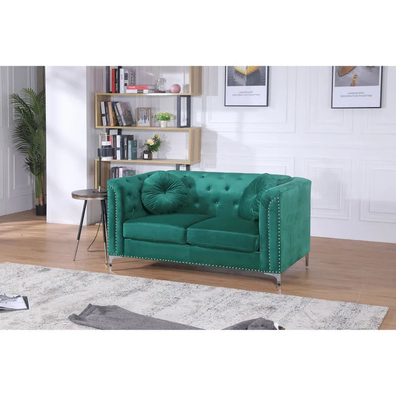 Causeuse capitonnée en velours 2 places – Gris / Bleu marine / Bordeaux / Noir / Rose / Vert / Ivoire