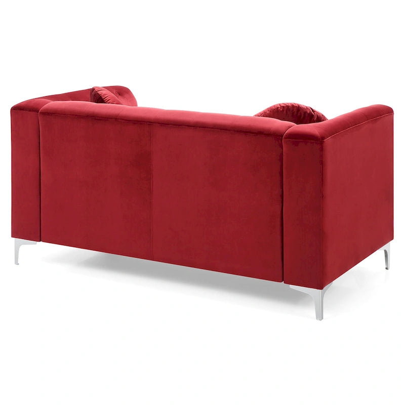 Causeuse capitonnée en velours 2 places – Gris / Bleu marine / Bordeaux / Noir / Rose / Vert / Ivoire