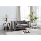Causeuse capitonnée en velours 2 places – Gris / Bleu marine / Bordeaux / Noir / Rose / Vert / Ivoire