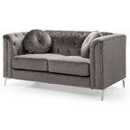 Causeuse capitonnée en velours 2 places – Gris / Bleu marine / Bordeaux / Noir / Rose / Vert / Ivoire
