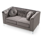 Causeuse capitonnée en velours 2 places – Gris / Bleu marine / Bordeaux / Noir / Rose / Vert / Ivoire