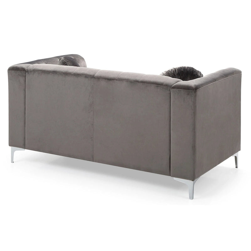 Causeuse capitonnée en velours 2 places – Gris / Bleu marine / Bordeaux / Noir / Rose / Vert / Ivoire