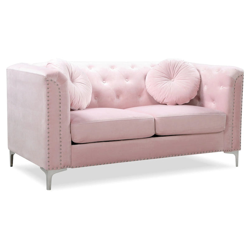 Causeuse capitonnée en velours 2 places – Gris / Bleu marine / Bordeaux / Noir / Rose / Vert / Ivoire