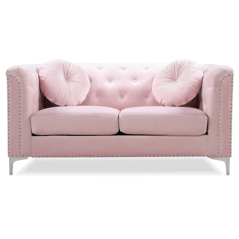 Causeuse capitonnée en velours 2 places – Gris / Bleu marine / Bordeaux / Noir / Rose / Vert / Ivoire